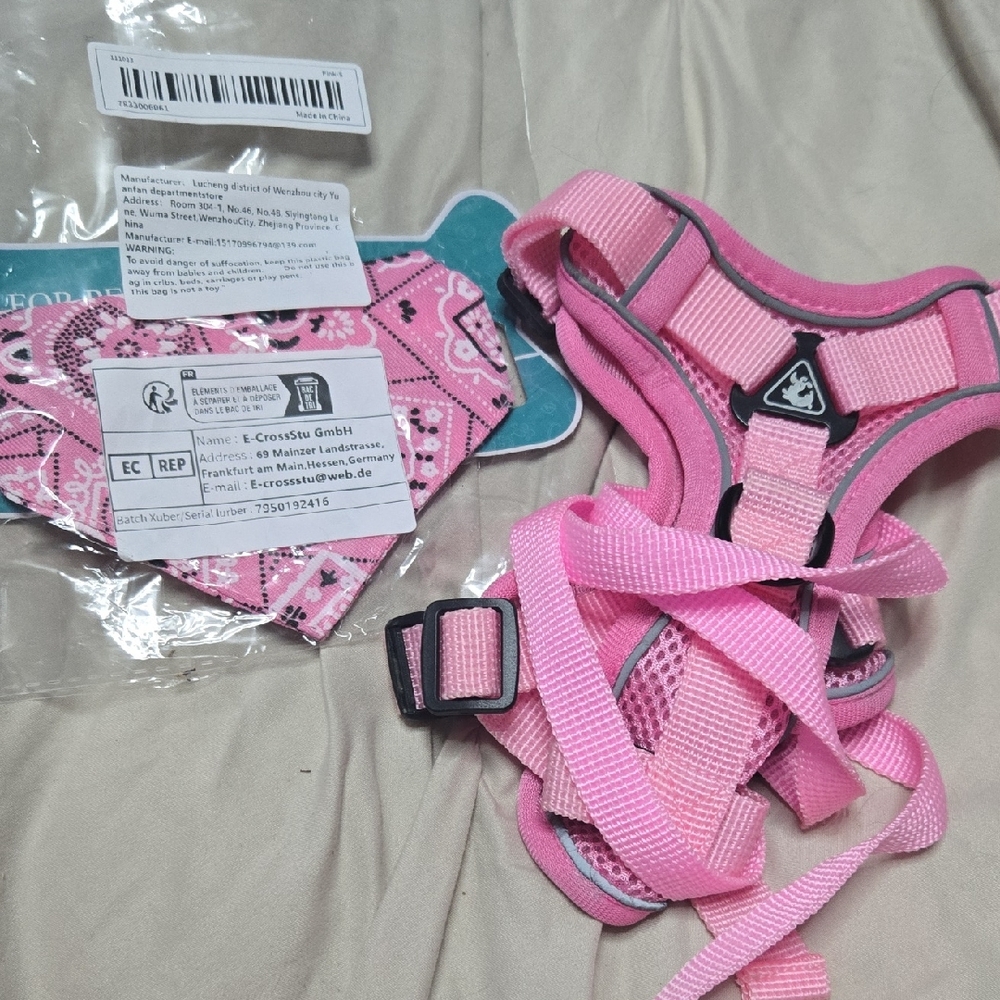 Pink Pet Harness and Bandana Set Small